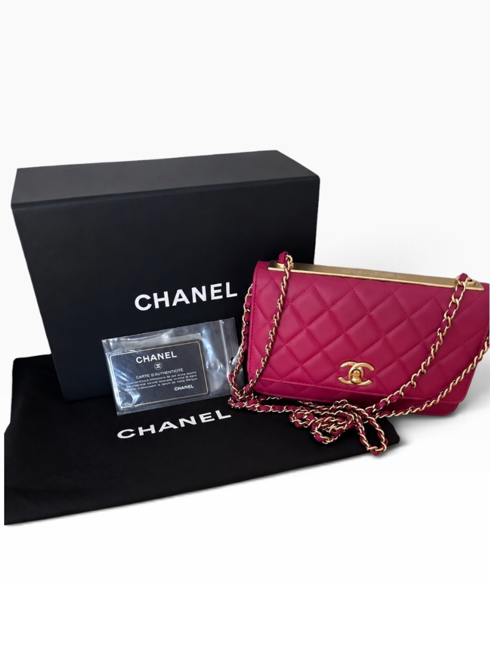 Chanel Lambskin Trendy Wallet On Chain - Raspberry / Fuchsia